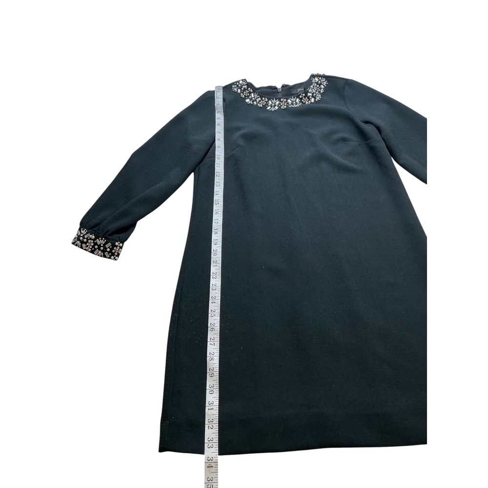 J.Crew Black Embellished Crystal Pearl Neck Shift Dress Long Sleeve Womens 0 - Picture 8 of 10
